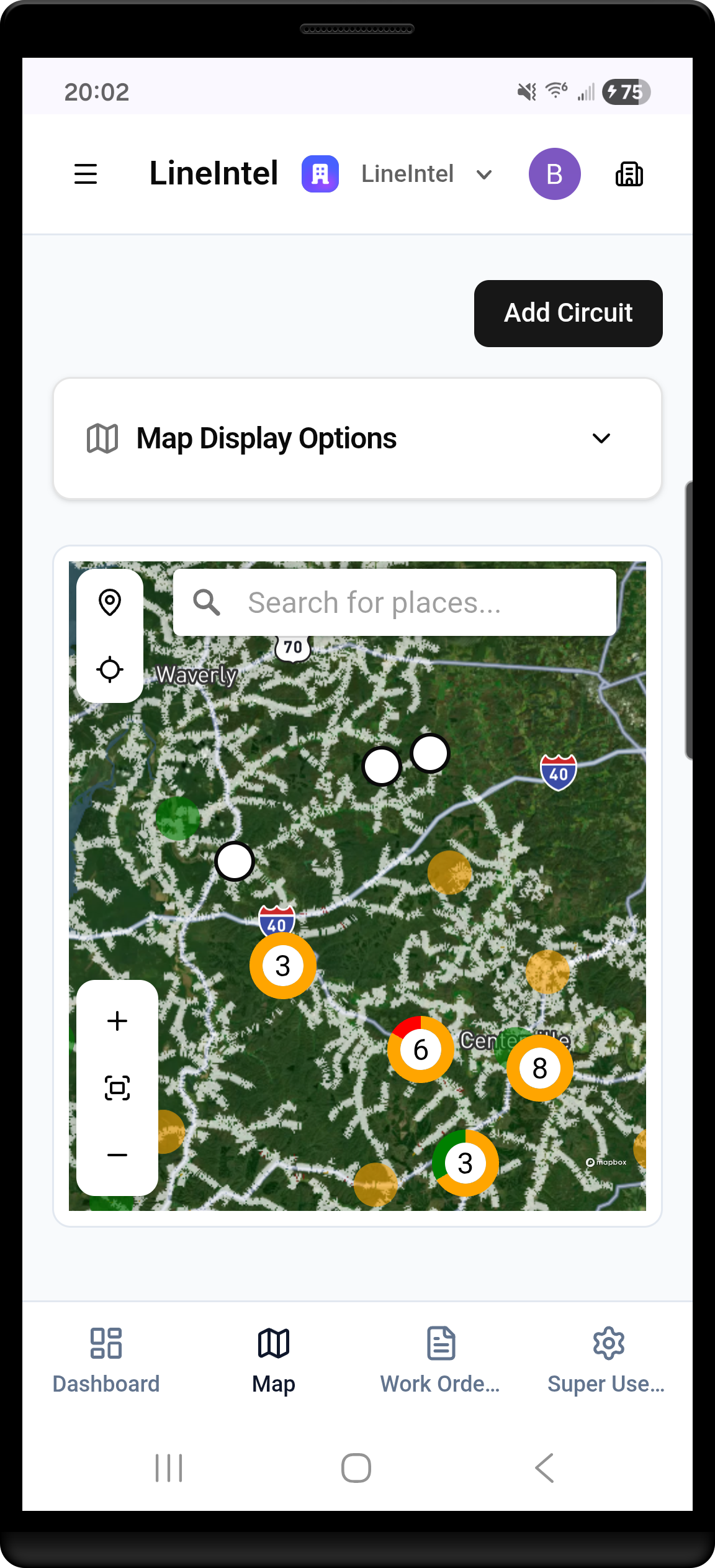 Command mobile map with infrastructure locations and work orders